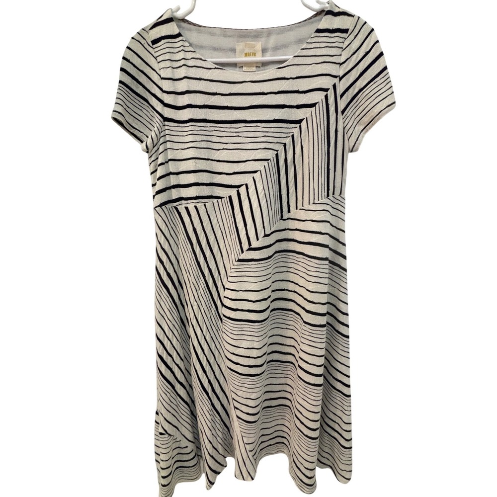 Maeve Anthropologie Black White Multi Directional Stripe A-Line Dress Small